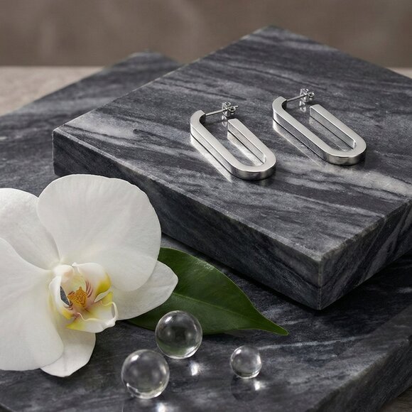 Dainty Minimalist 18K White Gold Plated 316L Stainless Steel U-Shape Earrings - Picture 10 of 12